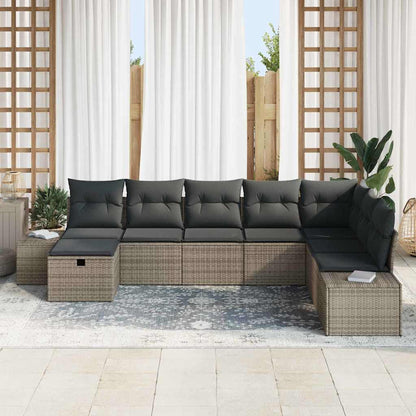Gartensofa-set mit Kissen 8 pcs Grau Poly-Rattan