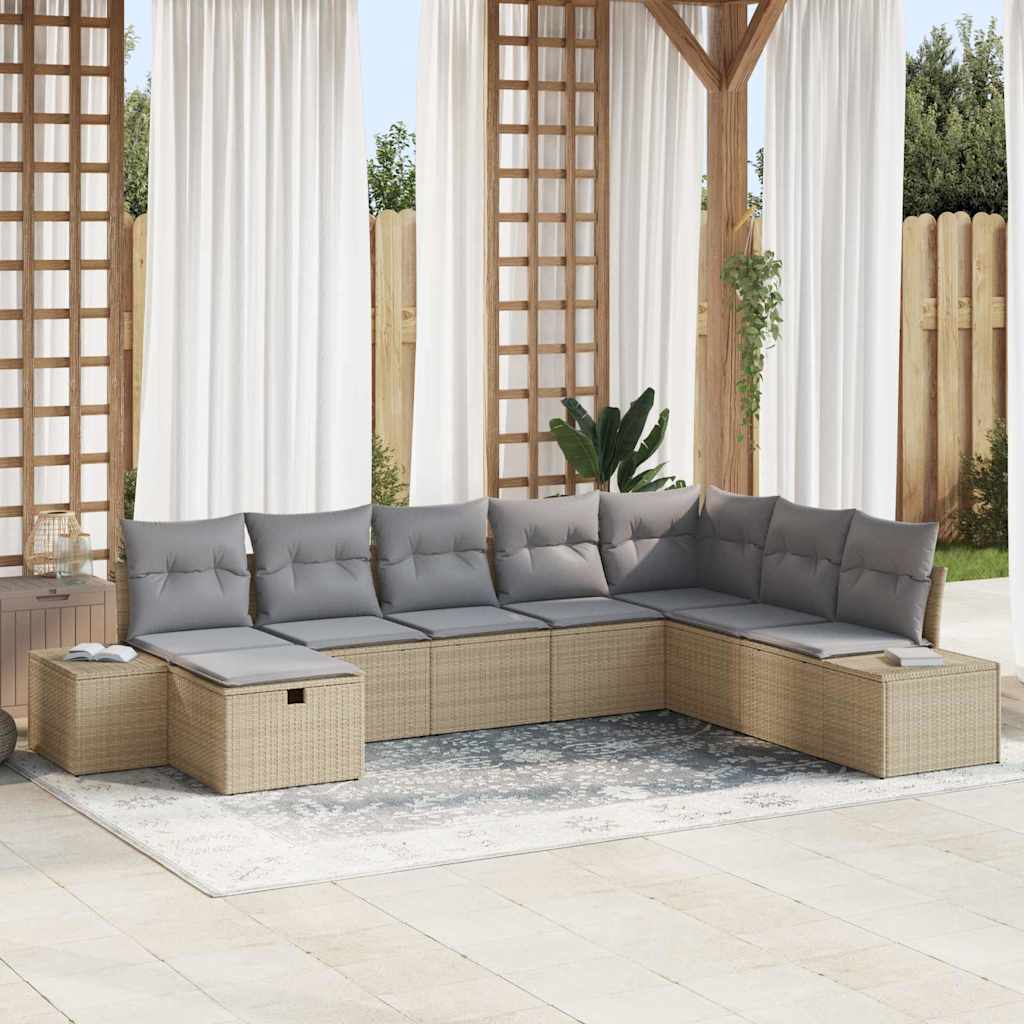 Gartensofa-set mit Kissen 8 pcs Beige Poly-Rattan