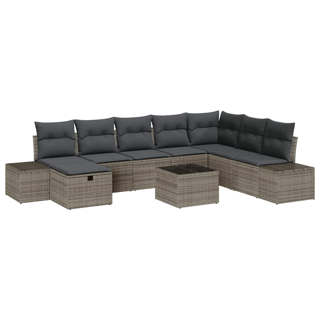 Gartensofa-set mit Kissen 9 pcs Grau Poly-Rattan