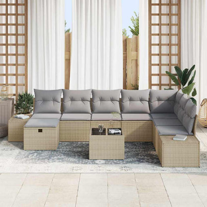 Gartensofa-set mit Kissen 9 pcs Beige Poly-Rattan