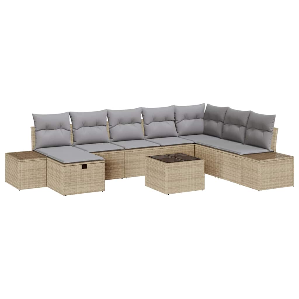Gartensofa-set mit Kissen 9 pcs Beige Poly-Rattan