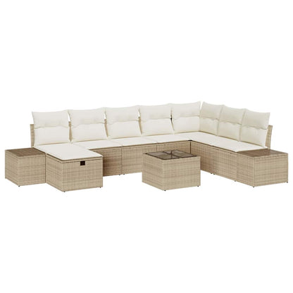 Gartensofa-set mit Kissen 9 pcs Beige Poly-Rattan