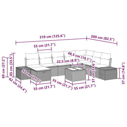 Gartensofa-set mit Kissen 9 pcs Schwarz Poly-Rattan