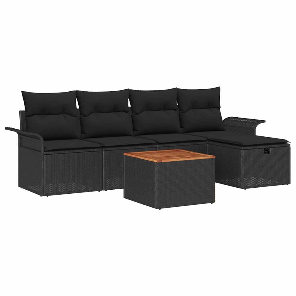 Gartensofa-set mit Kissen 6 pcs Schwarz Poly-Rattan