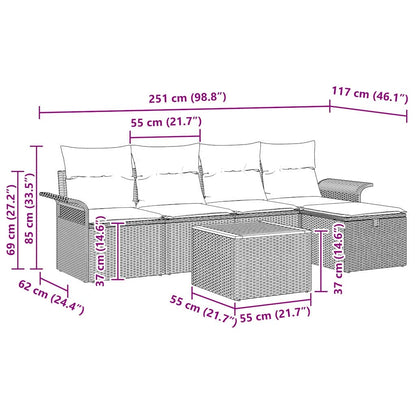 Gartensofa-set mit Kissen 6 pcs Schwarz Poly-Rattan