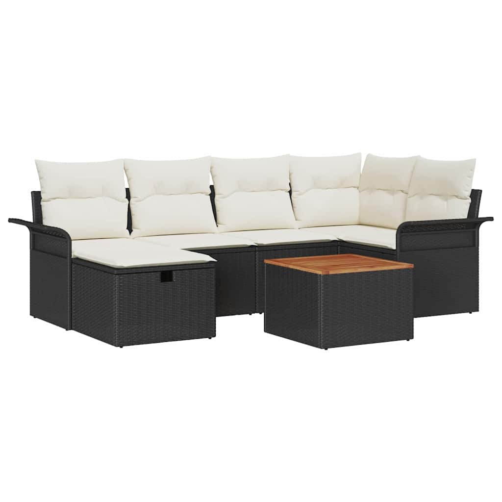Gartensofa-set mit Kissen 7 pcs Schwarz Poly-Rattan
