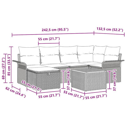 Gartensofa-set mit Kissen 7 pcs Schwarz Poly-Rattan