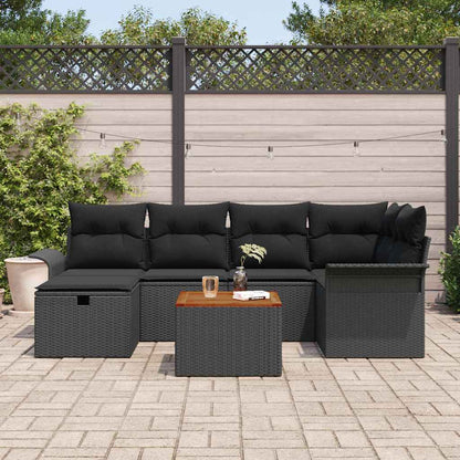 Gartensofa-set mit Kissen 7 pcs Schwarz Poly-Rattan