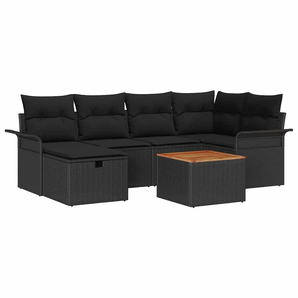 Gartensofa-set mit Kissen 7 pcs Schwarz Poly-Rattan