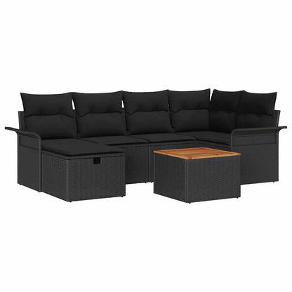 Gartensofa-set mit Kissen 7 pcs Schwarz Poly-Rattan