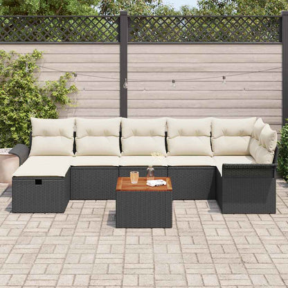 Gartensofa-set mit Kissen 8 pcs Schwarz Poly-Rattan