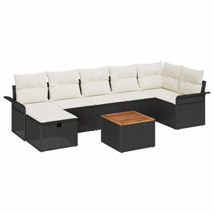 Gartensofa-set mit Kissen 8 pcs Schwarz Poly-Rattan