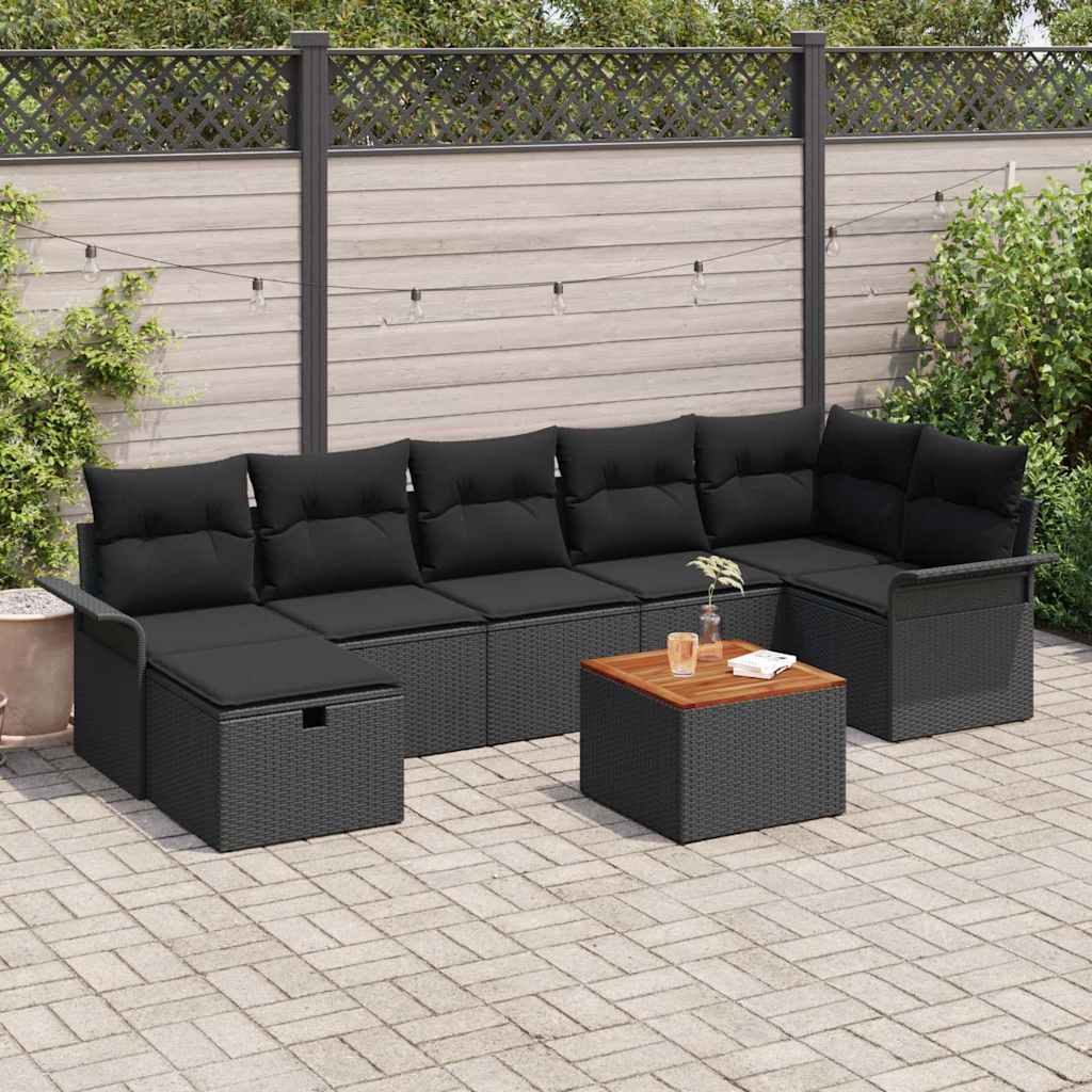Gartensofa-set mit Kissen 8 pcs Schwarz Poly-Rattan