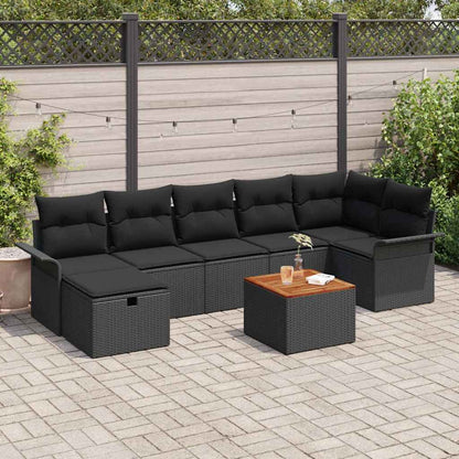 Gartensofa-set mit Kissen 8 pcs Schwarz Poly-Rattan