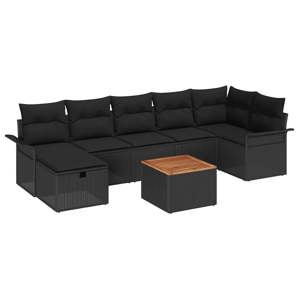 Gartensofa-set mit Kissen 8 pcs Schwarz Poly-Rattan