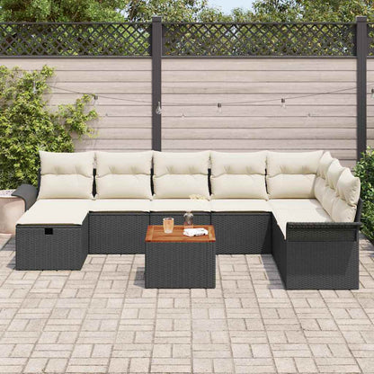Gartensofa-set mit Kissen 9 pcs Schwarz Poly-Rattan