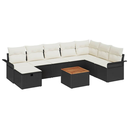 Gartensofa-set mit Kissen 9 pcs Schwarz Poly-Rattan