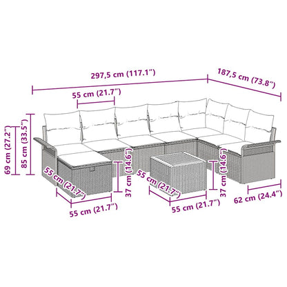 Gartensofa-set mit Kissen 9 pcs Schwarz Poly-Rattan