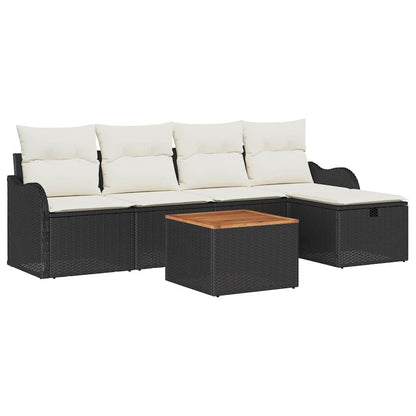 Gartensofa-set mit Kissen 6 pcs Schwarz Poly-Rattan