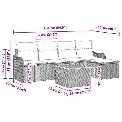 Gartensofa-set mit Kissen 6 pcs Schwarz Poly-Rattan