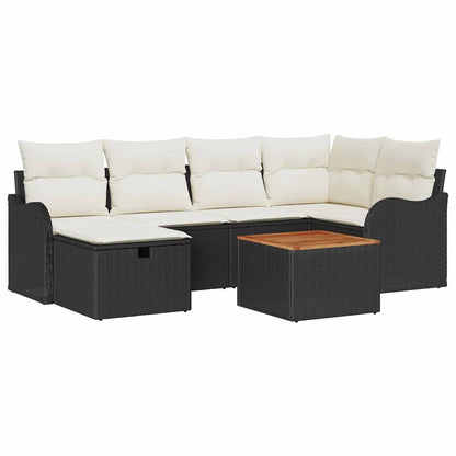 Gartensofa-set mit Kissen 7 pcs Schwarz Poly-Rattan