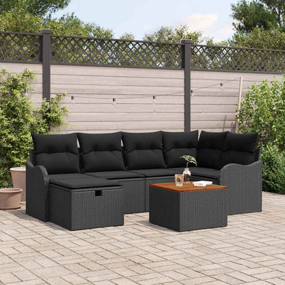 Gartensofa-set mit Kissen 7 pcs Schwarz Poly-Rattan