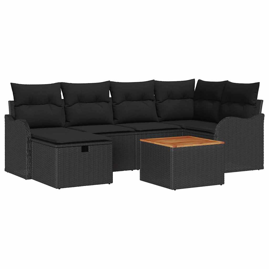 Gartensofa-set mit Kissen 7 pcs Schwarz Poly-Rattan