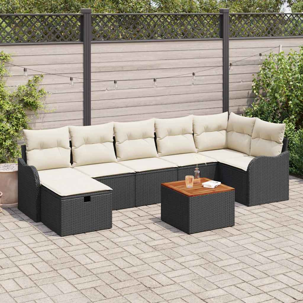 Gartensofa-set mit Kissen 8 pcs Schwarz Poly-Rattan