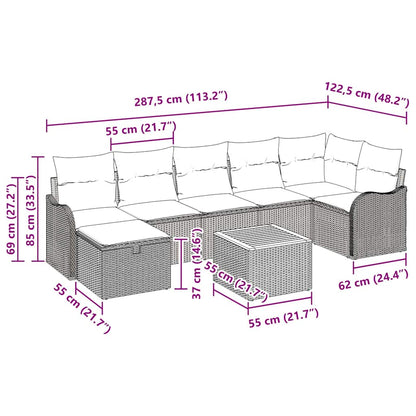 Gartensofa-set mit Kissen 8 pcs Schwarz Poly-Rattan