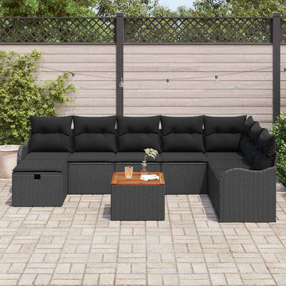 Gartensofa-set mit Kissen 9 pcs Schwarz Poly-Rattan