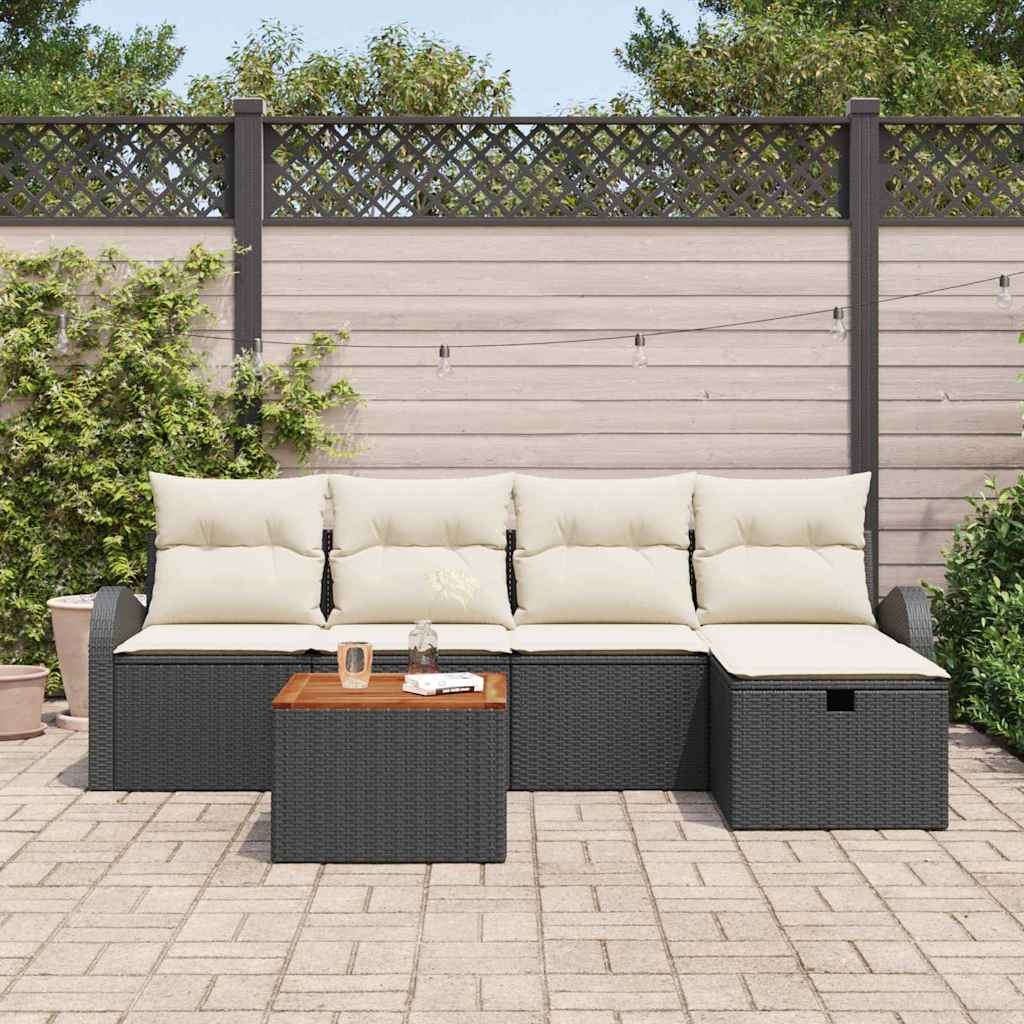 Gartensofa-set mit Kissen 6 pcs Schwarz Poly-Rattan