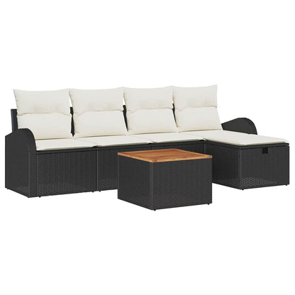 Gartensofa-set mit Kissen 6 pcs Schwarz Poly-Rattan