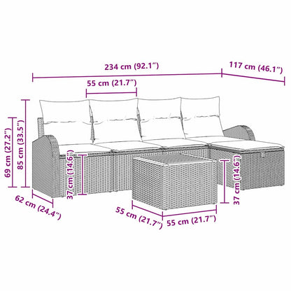 Gartensofa-set mit Kissen 6 pcs Schwarz Poly-Rattan