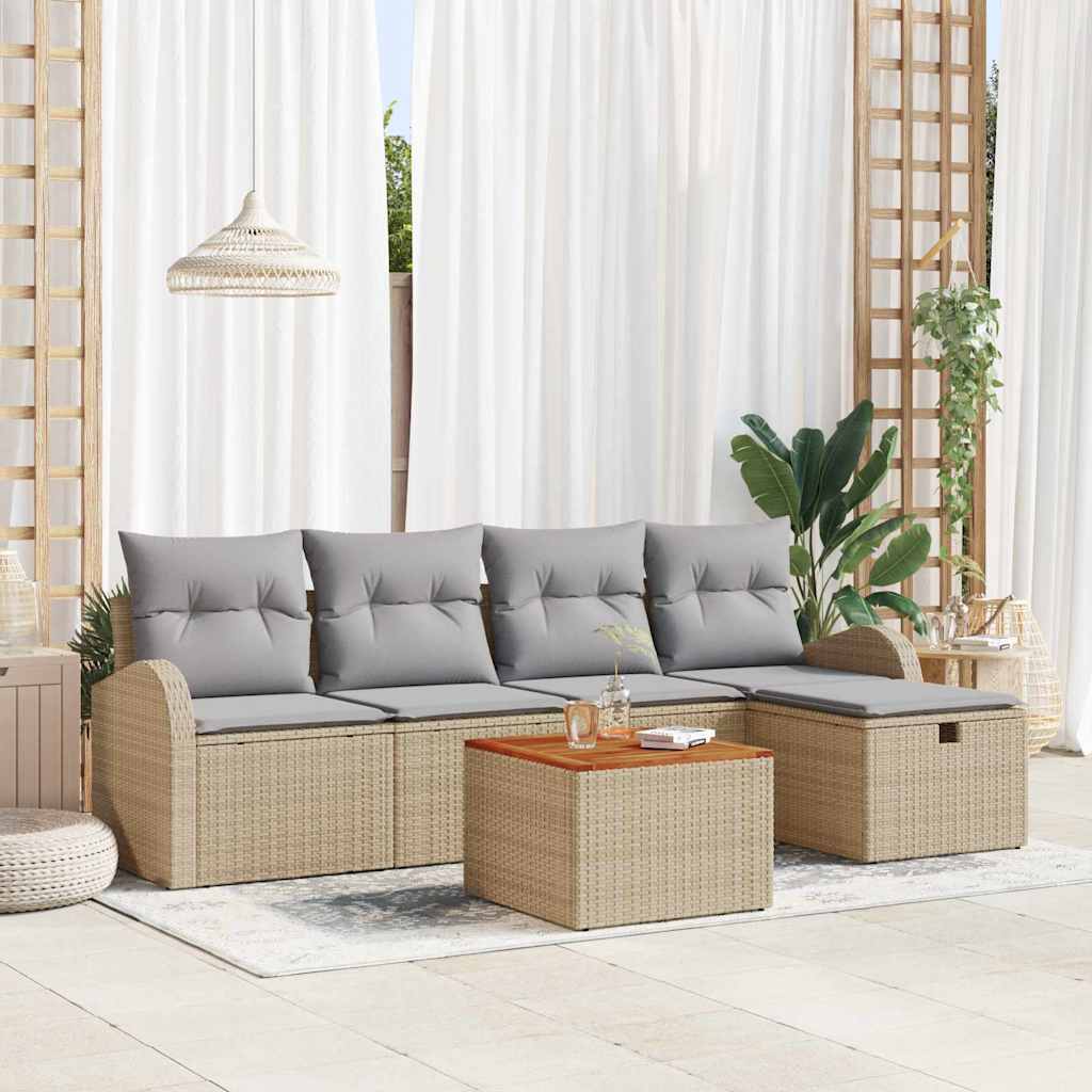 Gartensofa-set mit Kissen mit Speicher 6 pcs Beige Poly-Rattan