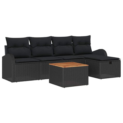 Gartensofa-set mit Kissen 6 pcs Schwarz Poly-Rattan