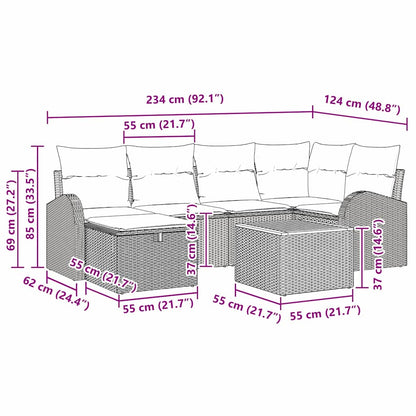 Gartensofa-set mit Kissen 7 pcs Schwarz Poly-Rattan