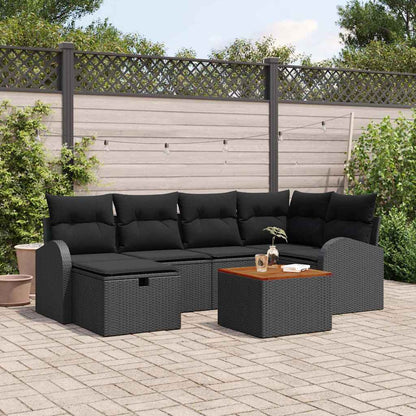 Gartensofa-set mit Kissen 7 pcs Schwarz Poly-Rattan