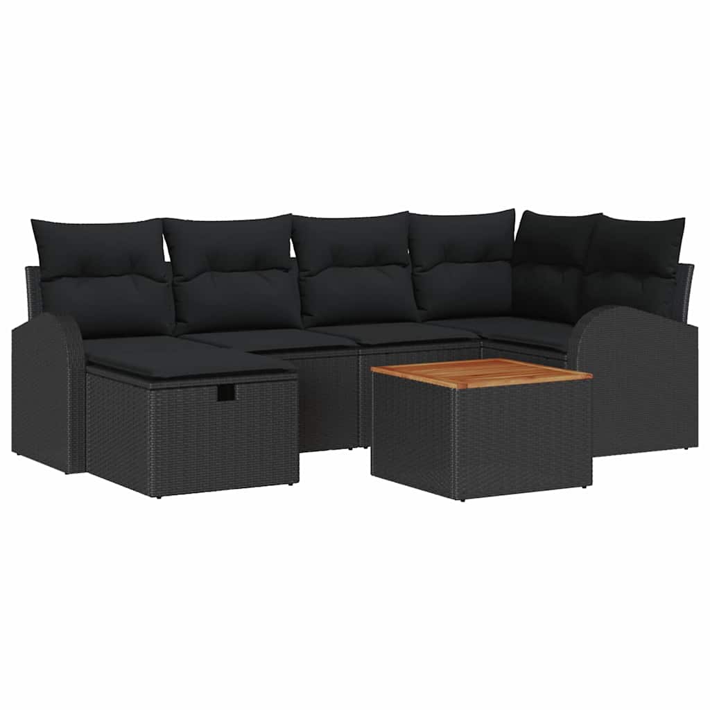 Gartensofa-set mit Kissen 7 pcs Schwarz Poly-Rattan