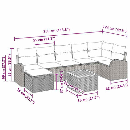 Gartensofa-set mit Kissen 8 pcs Schwarz Poly-Rattan