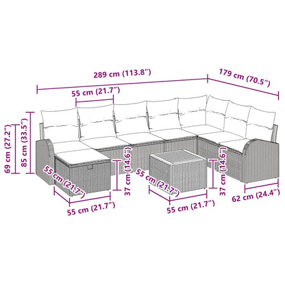 Gartensofa-set mit Kissen 9 pcs Schwarz Poly-Rattan