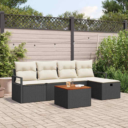 Gartensofa-set mit Kissen 6 pcs Schwarz Poly-Rattan