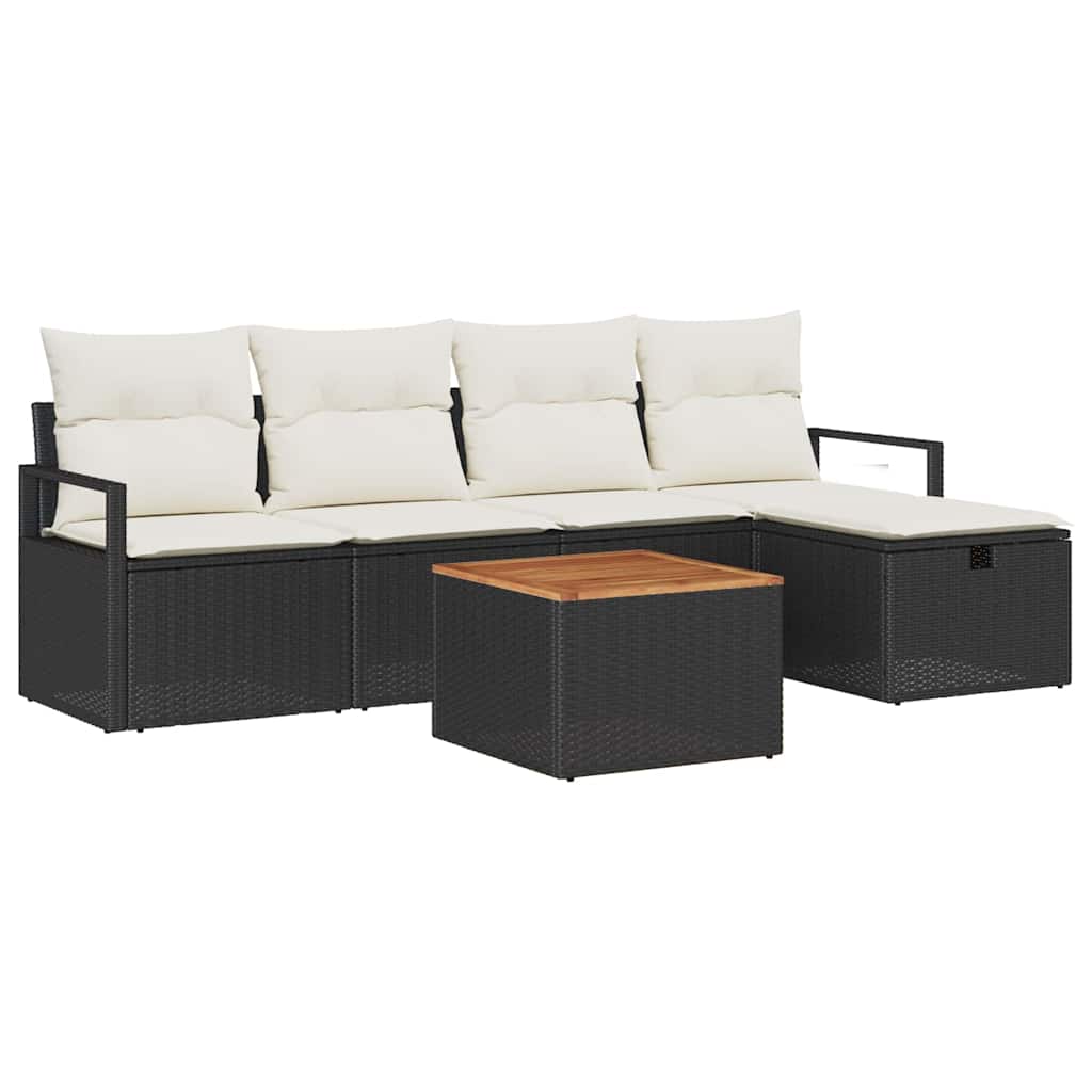 Gartensofa-set mit Kissen 6 pcs Schwarz Poly-Rattan
