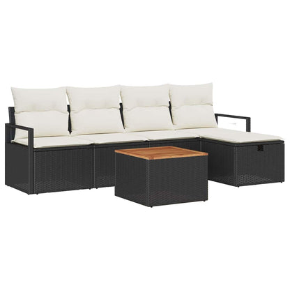 Gartensofa-set mit Kissen 6 pcs Schwarz Poly-Rattan