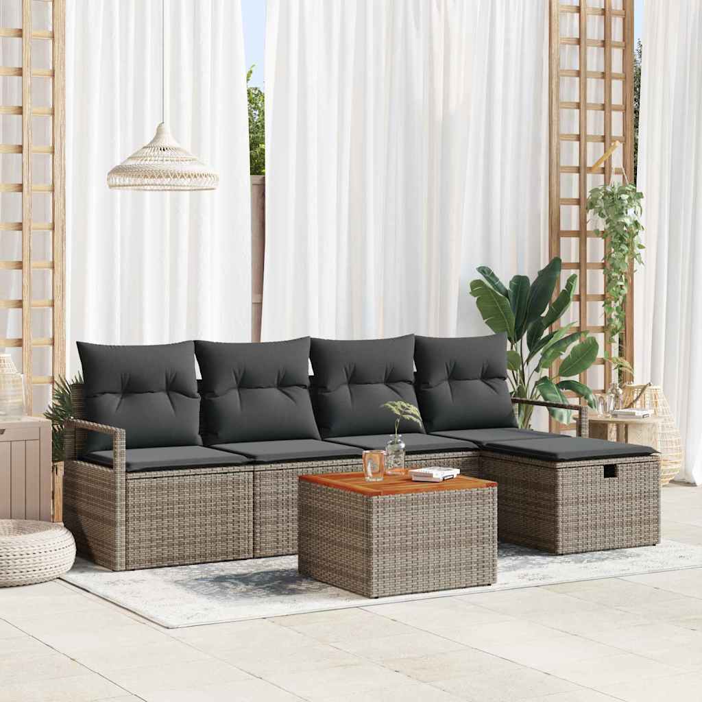 vidaXL Gartensofa-set mit Kissen mit Speicher 6 pcs Grau Poly-Rattan