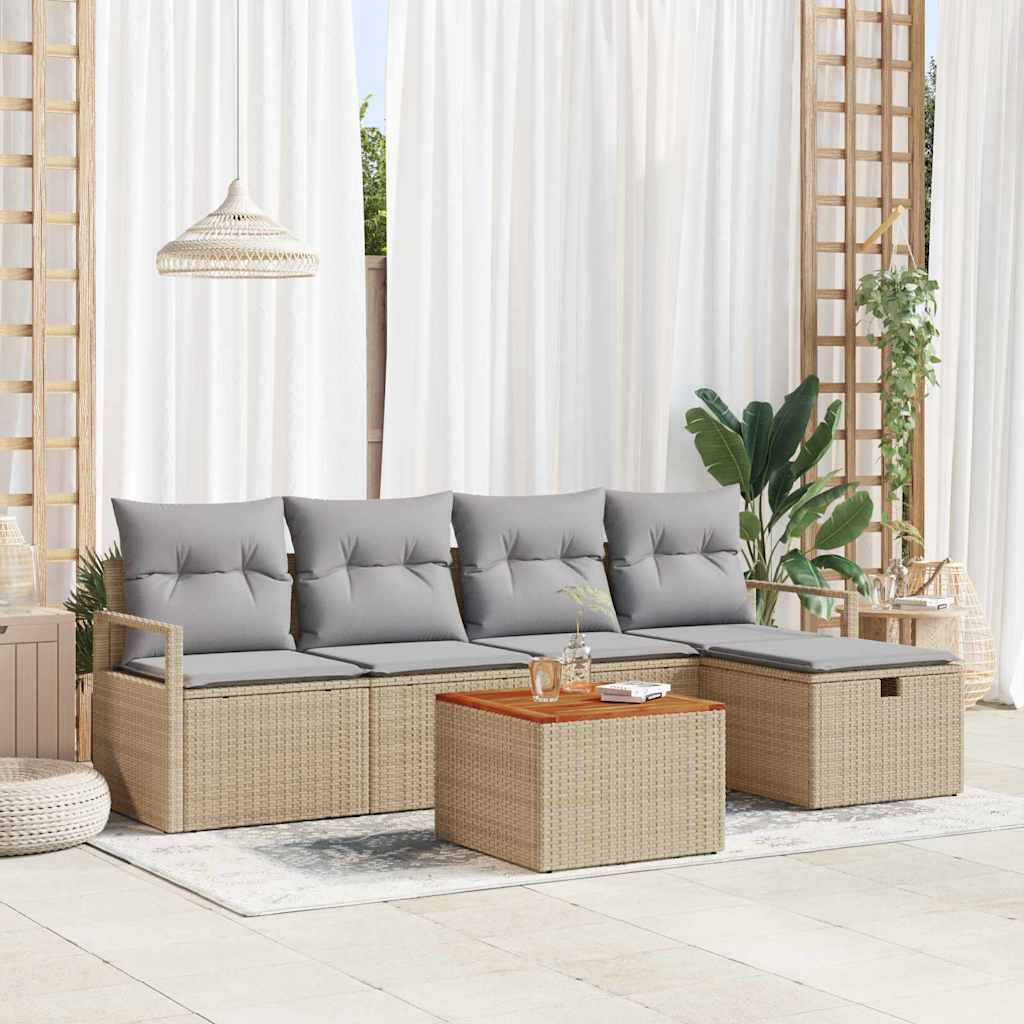 vidaXL Gartensofa-set mit Kissen mit Speicher 6 pcs Beige Poly-Rattan