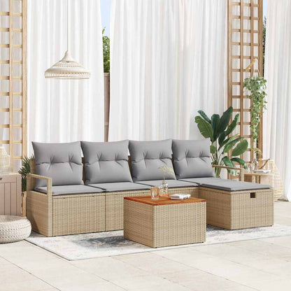 vidaXL Gartensofa-set mit Kissen mit Speicher 6 pcs Beige Poly-Rattan