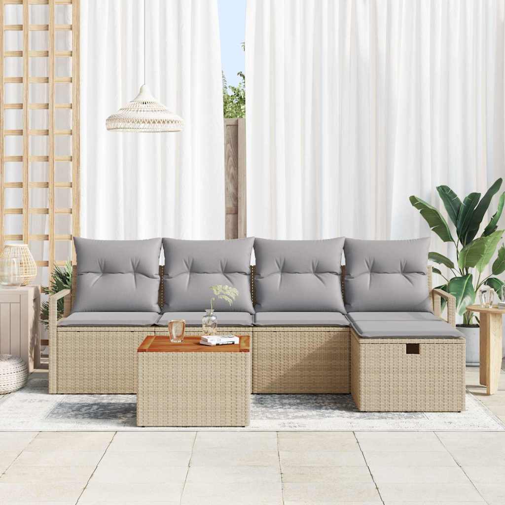vidaXL Gartensofa-set mit Kissen mit Speicher 6 pcs Beige Poly-Rattan