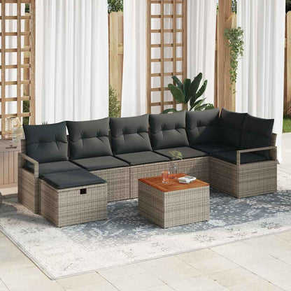 Gartensofa-set mit Kissen mit Speicher 8 pcs Grau Poly-Rattan