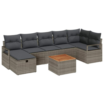 Gartensofa-set mit Kissen mit Speicher 8 pcs Grau Poly-Rattan