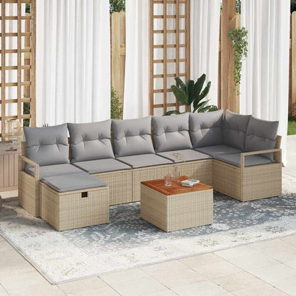 Gartensofa-set mit Kissen mit Speicher 8 pcs Beige Poly-Rattan